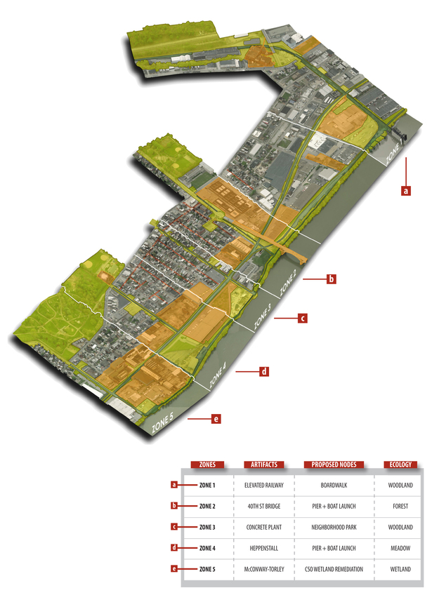 axonometric overview of framework (Bing Maps, Adobe Photoshop)