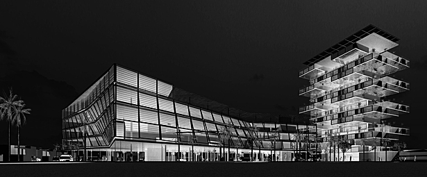 Cultural Center & Residential Tower at Night