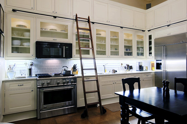 Finished kitchen with library ladder