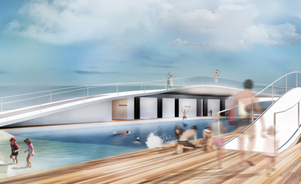 Exterior perspective of the ocean pool.