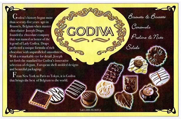 This piece is a magazine spread advertisement for Godiva chocolate.