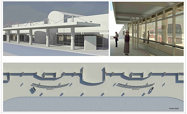 Exterior renderings of proposed windscreen (not built). image © Molzen Corbin