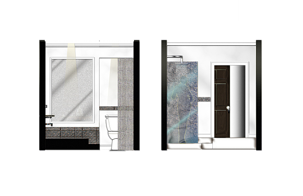 BATH SUITE TUB/TOILET WALL AND SHOWER SIDE TO WALK-IN CLOSET