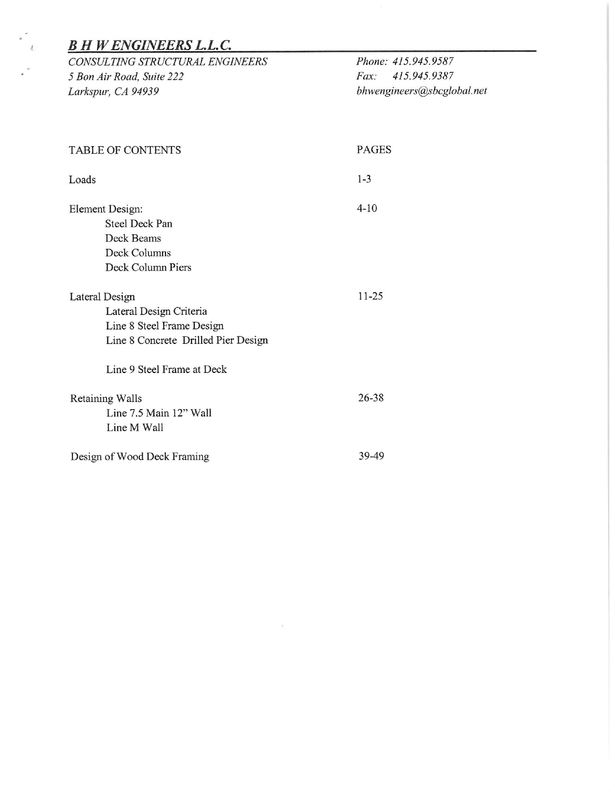 Structural calculations table of contents. 