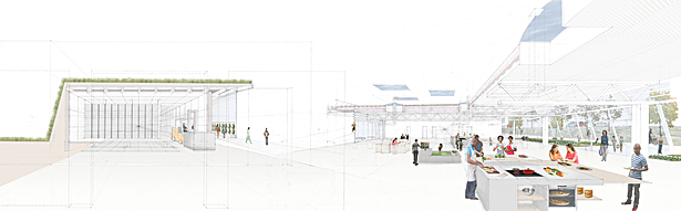 Section Perspective - Grain Storage, Info-Exhibit, Greenhouse