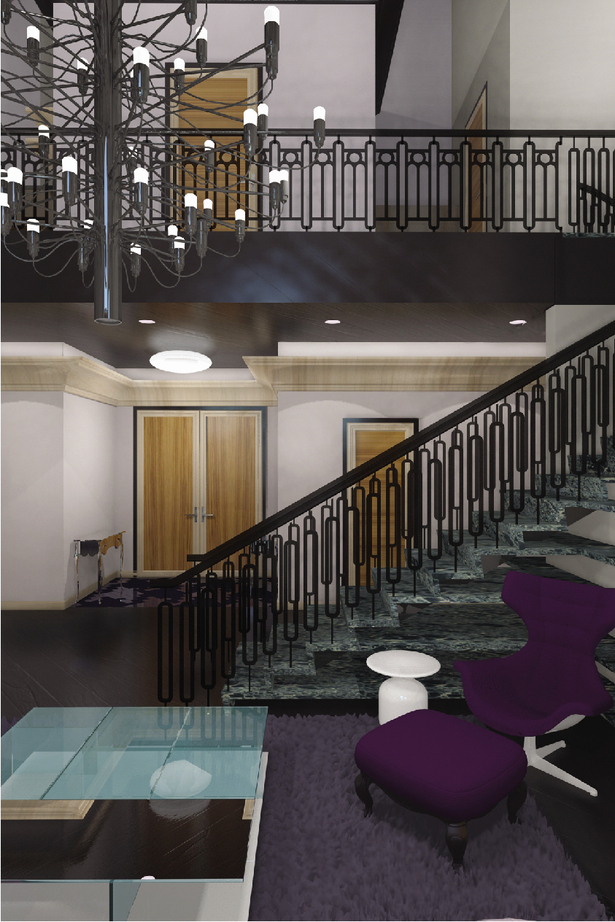 Living room / entry rendering: Hannah Moore