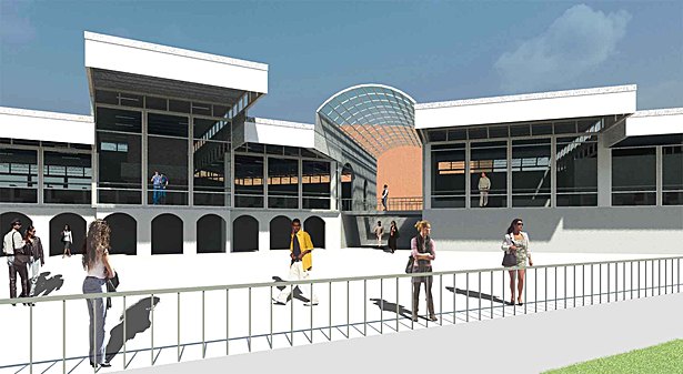 Rendered view from football field
