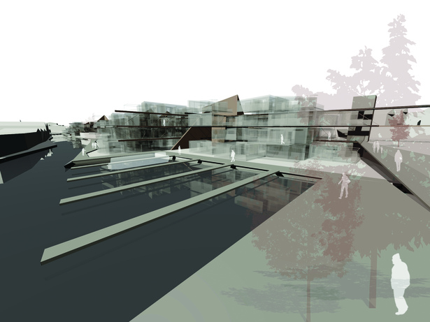 Exterior perspective at canal boat dock