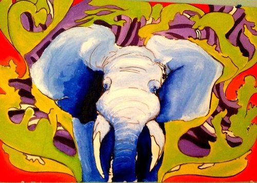 elephant, oil paints, pen