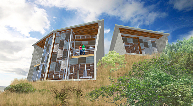 view of units from beach below 
