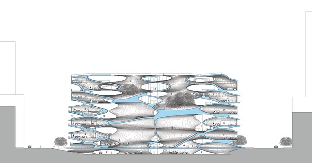 Section through living units