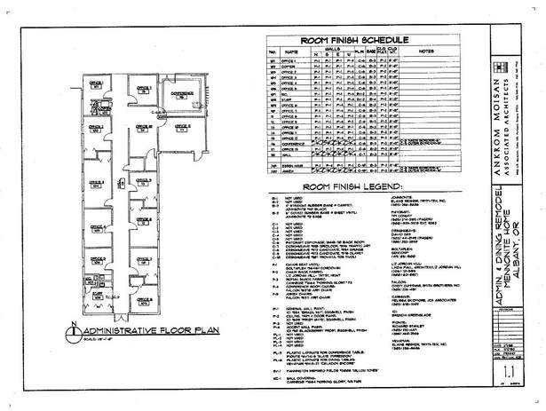 Administrative Office Plan and Room Finish Schedule
