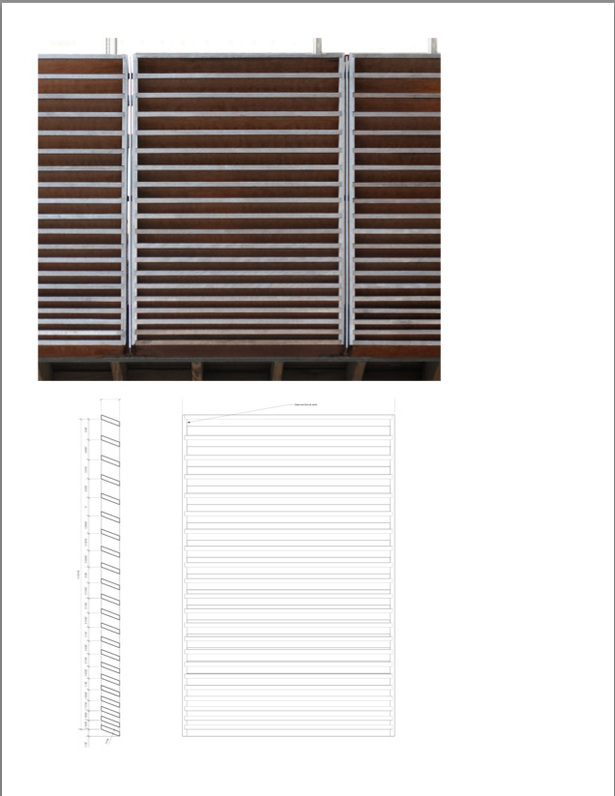 Top: Detail of Deck Panels Bottom: Drawing of Deck Panels designed to provide privacy while allowing cross breezes