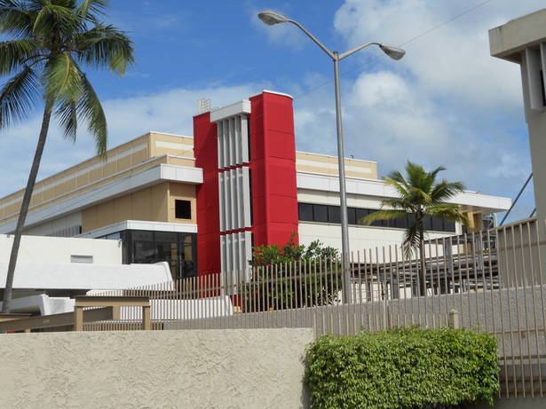 Main entrance connected to the left with the administration building