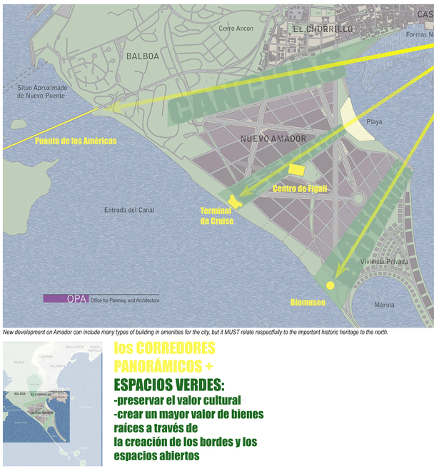 Maintain viewing corridors from the Obelisk to the Bridge of the Americas, the new cruise terminal, and Panama's Biomuseum.