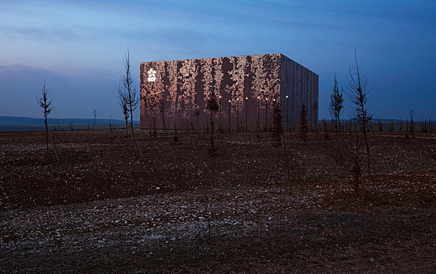 The sunset reflections on the facade