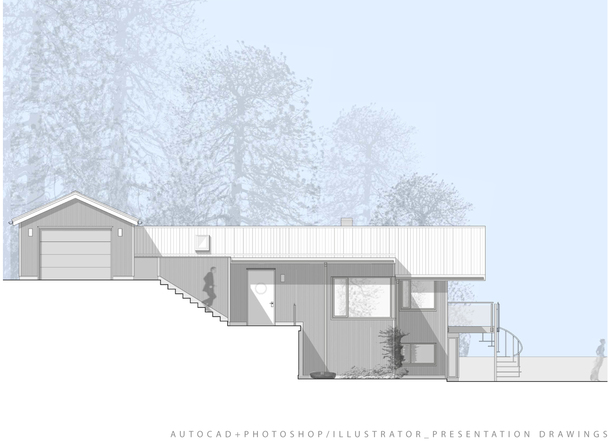 AutoCAD and photoshop presentation drawing: south elevation