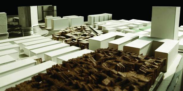 model of project proposal, looking southwest