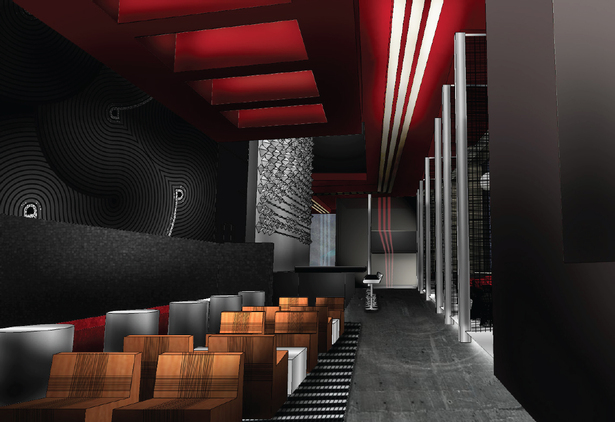 The industrial interior challenges the expected with a number of physical interpretations of musical rhythm, tone, melody, and harmony, while alluding to the building’s history through maintenance of its architectural integrity. The first and second floor lounge/bars bridge the gap between musical creation and appreciation.