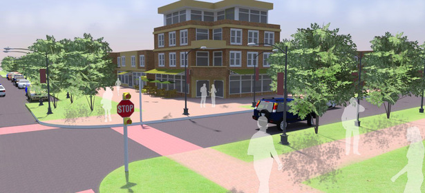Perspective model of university village (modeled by R. Ham)