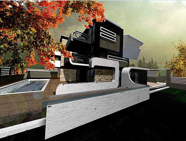 Photo from the garden of the house. The house is being created from the landscape.