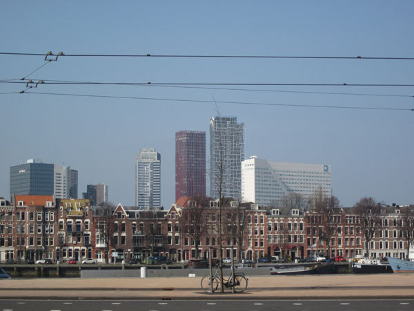 View of tower within the Rotterdam skyline