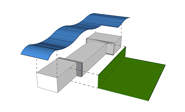 Roof and south facade are the main elements to the project.