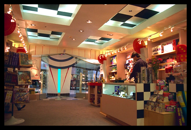 Interior was reused ceiling with checker boards painted.