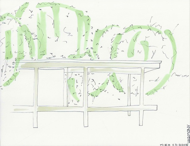 Mies van der Rohe sketch, pen on paper, 8.5