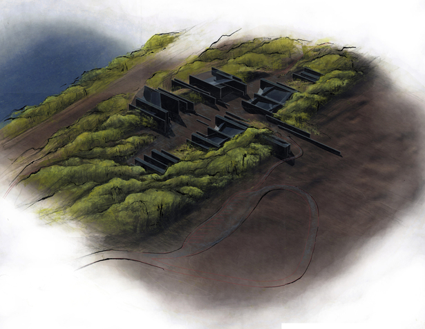 bird's eye view (Rhino 3D, pencil, pastels, ink, Adobe Illustrator)
