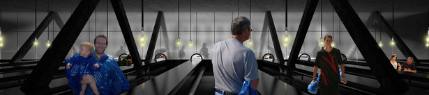 Diners catch glimpses of the shadows of the cooks as they wait for their food at the portals.