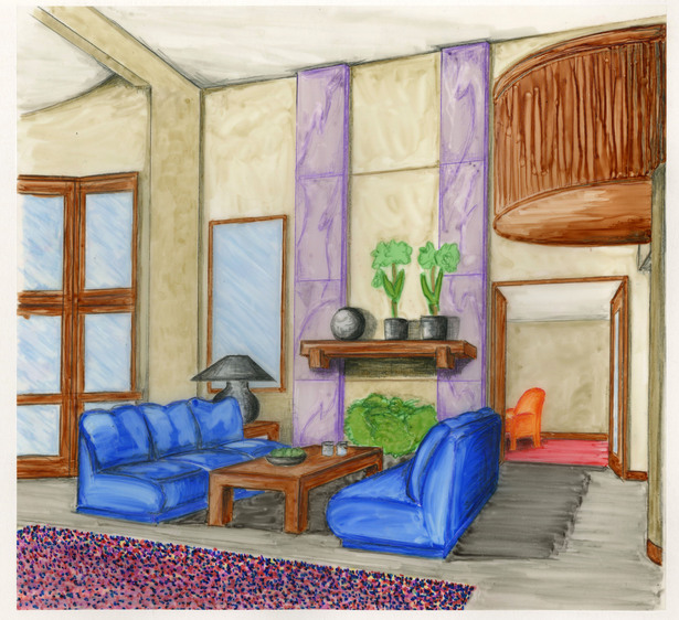 This rendering was done on mylar paper and marker.