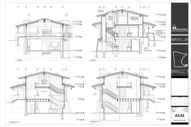 Karr Residence. Construction Drawings. Building Sections.
