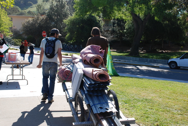 The transportation cart made from structural members.