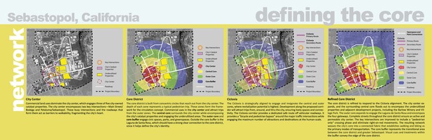 This panel illustrates the process of extracting the Ciclovia from city's physical form.