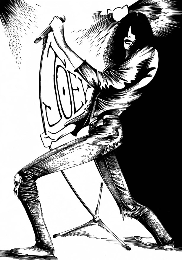 This piece is a pen and ink illustration of Joey Ramone.