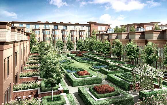 TOWNHOUSE CLUSTERS I AND 2 FEATURE RAISED ENGLISH GARDENS WITH VISITOR PARKING BELOW.