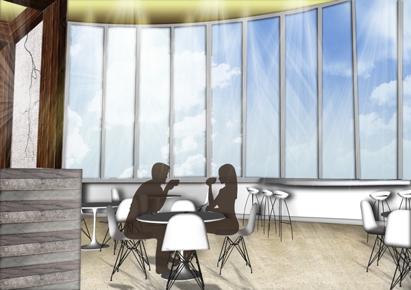 Rooted Restaurant and Tea Room Cafe/Bar Style Seating View: Google SketchUp, Adobe Photoshop