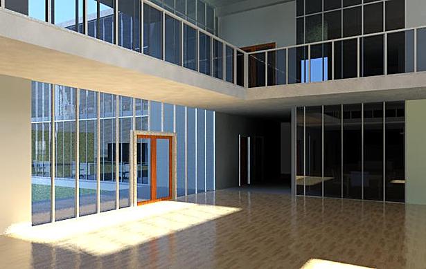 Edge of atrium toward the lab, and the exit to the playground
