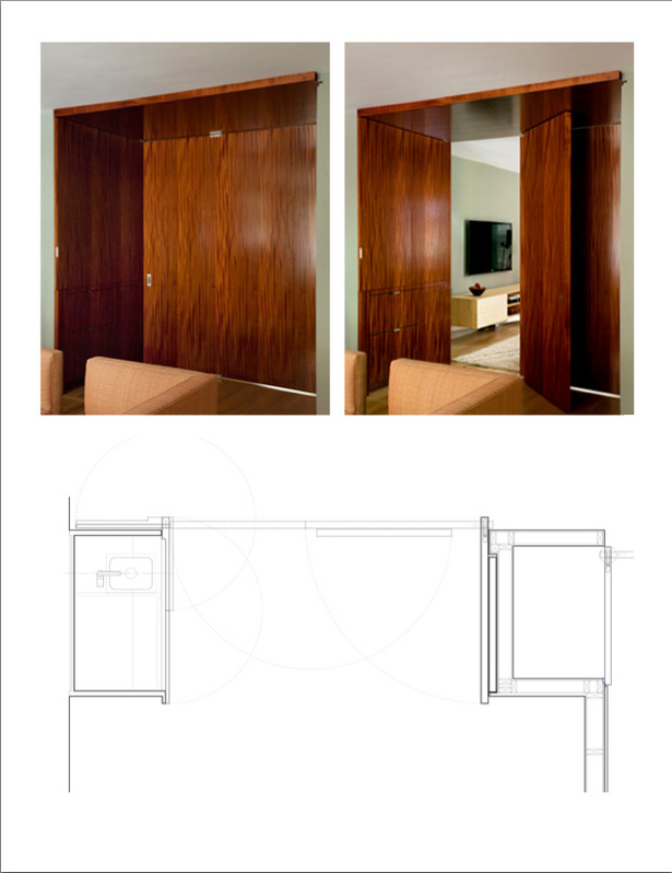Top: View towards Rear of Street Level Threshold Bottom: Plan of Pivoting Doors