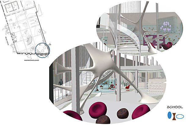 Rendering of School Area and Organic Column Design