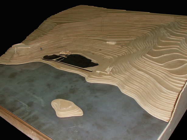 The 6' x 6' site model our studio made by hand with jig saws of Sutro Baths.