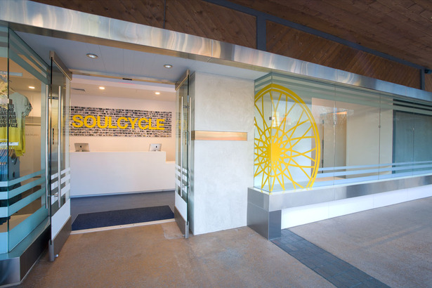 branded storefront signage and reception lobby