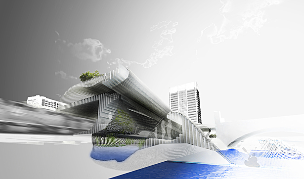 section-perspective through the manufactured wetlands