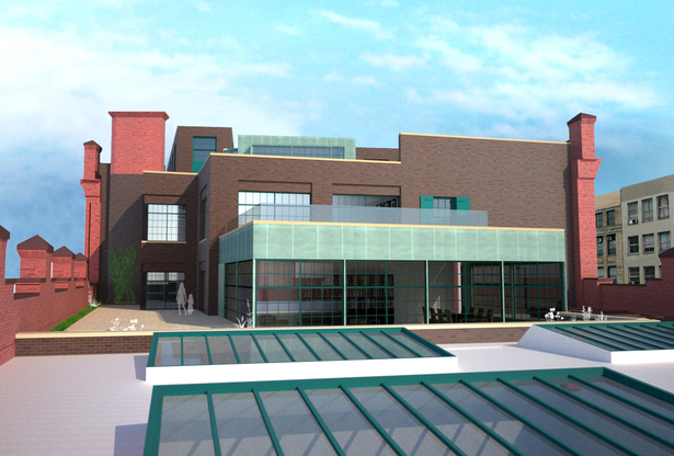 Rendered view of lower roof addition