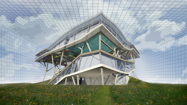 Able to be placed in any city, the building has two main levels, one above ground and one under, and a public space that is an extention of the ground plane that extends to inhabit the space above the top level. These two main levels are the spaces for collaboration, and serve to enhance the public space above and below by transmitting sound and visuals from the inside and using it as atmospheric ornament on the exterior.
