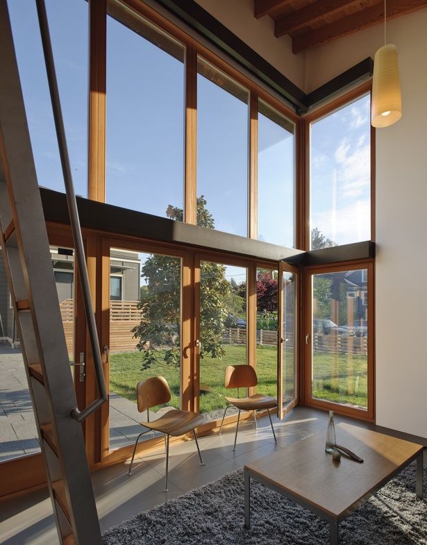 View to the yard through large windows