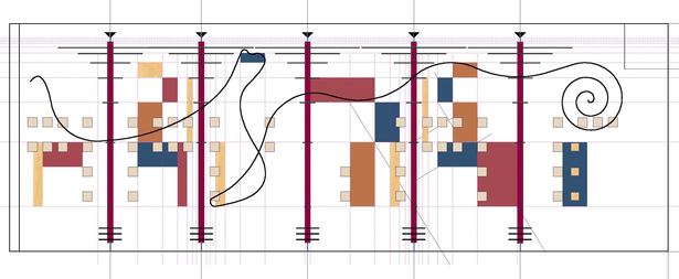 Elevation of art wall - fibonacci grid is shown.