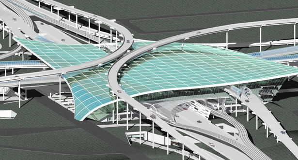 Aerial view of the Transit Hub from the southwest