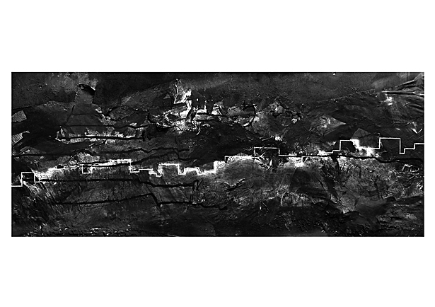 Concept Painting - Black ink and newspaper on hardboard